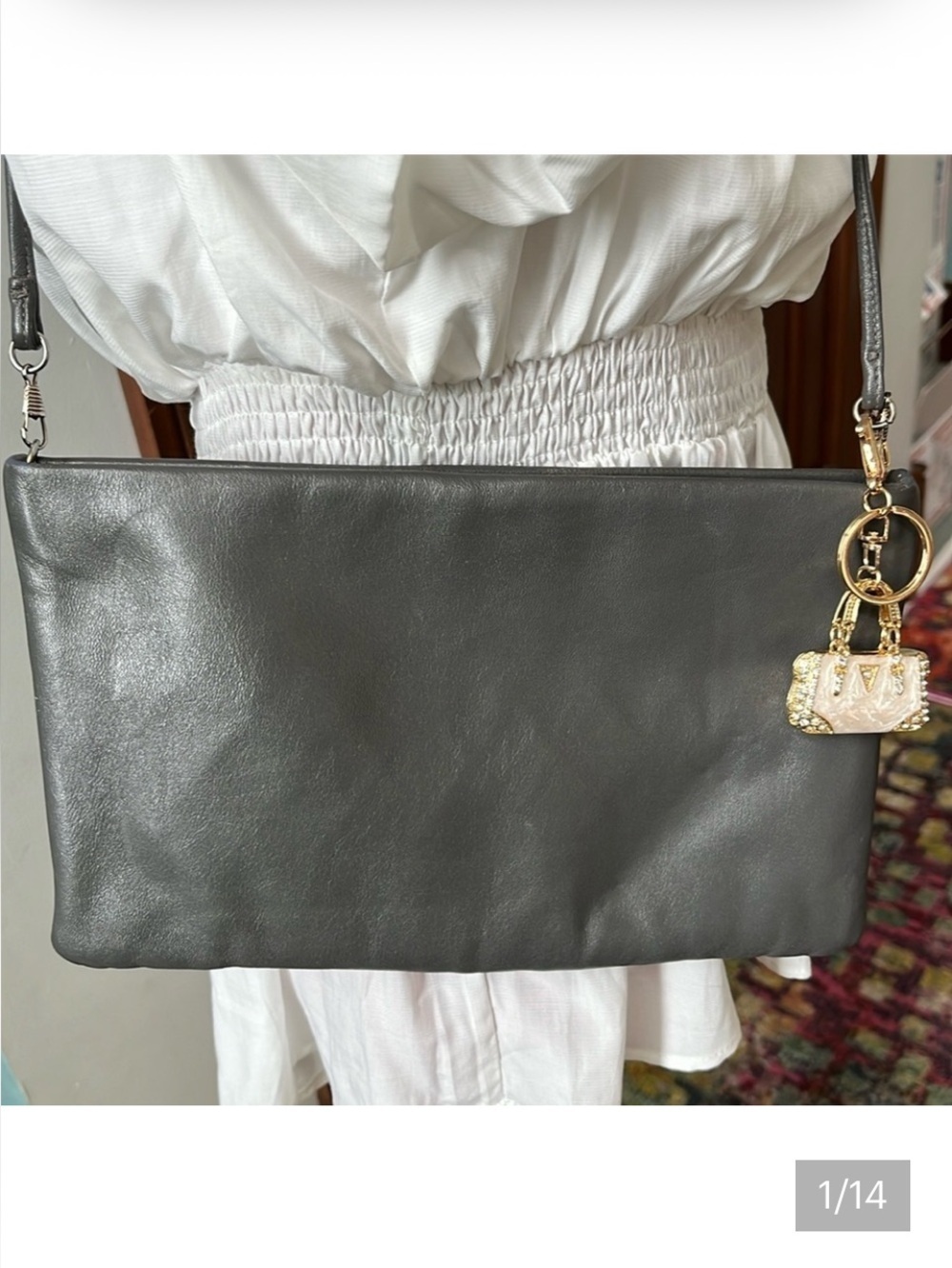 Clemente  leather  Shoulder bag  Crossbody bag for some  Clutch  Gray 10.5”w x 7